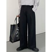 sf新韩版时髦垂感宽松直筒，休闲裤男士通勤中高腰黑色西装长裤潮