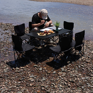户外折叠桌椅便携式桌子铝合金野餐露营烧烤黑化色蛋卷桌自驾装备