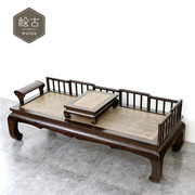 新中式老榆木罗汉床藤席双人，沙发椅实木，贵妃榻现代仿古客厅家具
