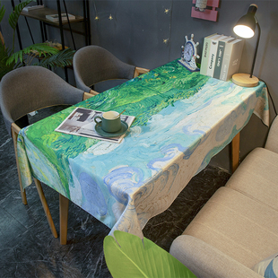 桌布欧式梵高油画防水防烫长方形免洗书桌，耐脏茶几餐酒店台布盖布