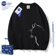 NASA联名白猫长袖t恤男潮牌2023ins潮流美式青少年春秋上衣服