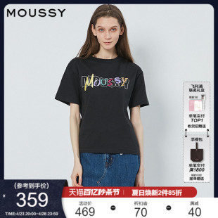 MOUSSY 夏季休闲风彩色LOGO刺绣宽松短袖T恤女028FSQ90-0170