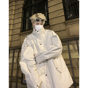 pu皮衣棉服美式高街男生冬季外套oversize小众，立领棉袄白色棒球服