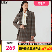 商场同款LILY2022冬女装复古英伦风格纹舒适羊毛西装外套