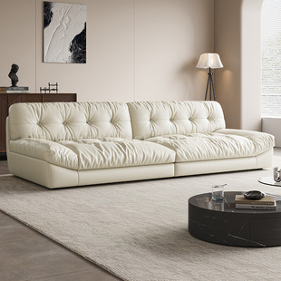 布雷尔蛋白皮云朵沙发小户型客厅现代简约羽绒奶油风防猫抓布沙发