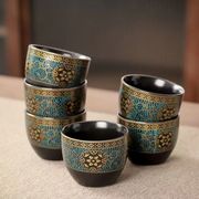 中式懒人鎏金茶具全套茶杯简约石墨泡茶复古创意旋转茶壶陶瓷套装