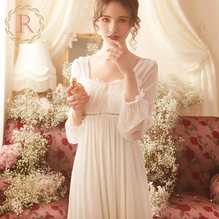 rosetree蕾丝睡裙女春秋薄款长袖，长款甜美公主，风连衣裙睡衣带胸垫