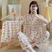 ZH女士夏季短袖睡衣三件套韩版甜美可爱卡通家居服-