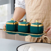 陶瓷金边调味罐调味盒创意家用厨房三件套盐罐调味瓶调料罐套装
