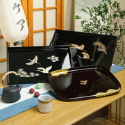 日本进口纪州漆器飞鹤长手托盘长方形大茶盘果盘日式高端乔迁礼物