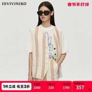 设计师品牌iiiviviniko夏条纹(夏条纹)麻西装马甲外套