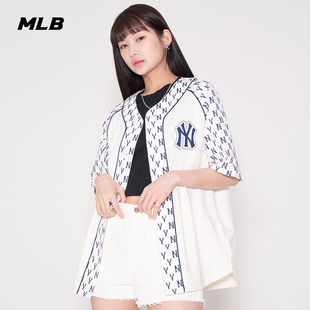 MLB 男女老花拼接棒球服T恤外套运动休闲情侣短袖夏季BSM01