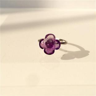 天然紫晶紫水晶小花花戒甜美公主925银戒指指环1.41克一物一图