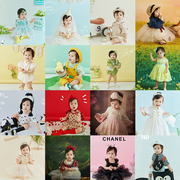 正版周岁男女宝宝复古油画拍照片服装甜美公主风主题摄影儿童