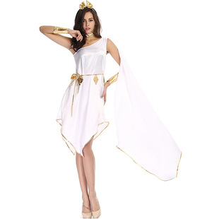 希腊女神cosplay角色扮演服长裙，万圣节白色女神飘逸不规则连衣裙