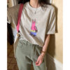 三木社 做旧扎染韩版卡通印花T恤女宽松短袖设计感印花上衣2024夏