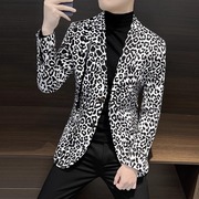 高级感豹纹西服男士冬季韩版修身加厚潮流百搭休闲小西装外套