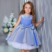 儿童礼服女童蓝色蓬蓬，公主裙小女孩紫色，宝宝生日蝴蝶结礼服裙