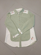森女系2021春季波点绿色棉刺绣拼接学生装文艺范女生长袖衬衫