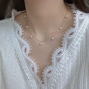 满天星925银镀18k金锁骨(金锁骨)链，优雅极简法式复古仙女天然淡水珍珠项链