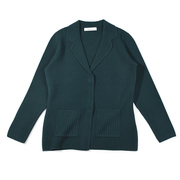 墨绿意定制色纺羊绒针织，复古西服领设计开衫外套