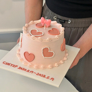 粉色蝴蝶结蜡烛蛋糕装饰摆件软陶，爱心摆件七夕情人，节蛋糕装饰插牌