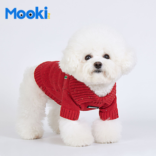 mookipet猫咪狗狗新年红色，喜庆衣服泰迪，雪纳瑞秋冬款过年毛衣保暖