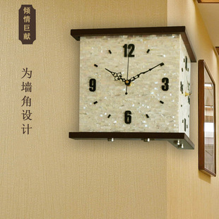 现代简约轻奢创意双面挂钟，客厅时钟挂墙时尚，家用两面墙角石英钟表