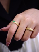 18k复古拉丝编织塔糖祖母绿戒指指环，金镶嵌(金镶嵌)珠宝宝石真金真钻