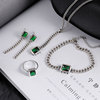 S925纯银泰银绿宝石项链手链戒指耳环个性时尚潮流套装