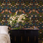 复古美式田园欧式墙纸客厅卧室电视背景墙花鸟餐厅中式壁纸古典