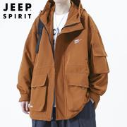 Jeep吉普夹克男士冬季机能大码工装上衣美式连帽青年外套男款