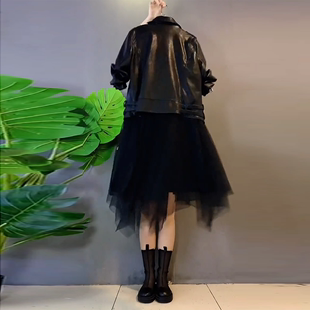 韩版大码女装时尚黑色百搭显瘦机车服，胖妹妹休闲减龄拉链pu皮外套