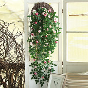 仿真玫瑰花藤吊兰墙面，遮挡壁挂装饰绿植假花藤条，空调管道挂花吊花
