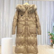 2023冬季奢华貉子毛领，长款白鸭绒(白鸭绒，)羽绒服外套高端女装