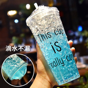 吸管水杯创意个性潮流，碎冰杯女学生夏天冰杯便携可爱清新塑料杯子