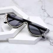 欧美半框墨镜小框猫眼，水钻太阳镜时尚镶钻三角太阳眼镜