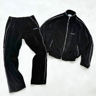 askyurself黑丝绒刺绣字母，基础高街拉链，宽松运动套装卫衣外套长裤