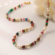 复古彩色波西米亚算盘珠石头项链手工串珠高级感个性珍珠锁骨链女