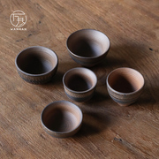 粗陶鎏金茶杯品茗杯茶盏茶碗，陶瓷杯子单个柴烧小茶杯手工复古单杯