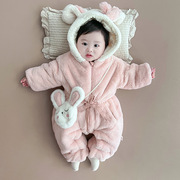 婴儿衣服冬装连体服新生儿公主哈衣加绒女宝宝冬季外出服加厚棉服