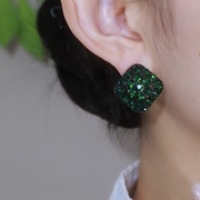 绿色满钻水晶耳环女韩国气质，复古耳饰高级感精致时尚耳钉银针