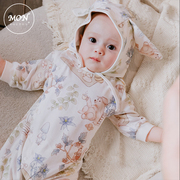 monbouton婴儿连体衣，新生儿四季通用长绒纯棉衣服，婴幼儿满月爬服