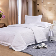酒店四件套白色纯棉宾馆，民宿床单被套床上用品布草缎条套件