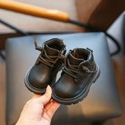 宝宝靴子秋冬季儿童马丁靴软底，小女童学步鞋婴儿鞋子黑色男童短靴