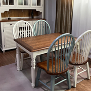 美式地中海餐桌组合实木餐桌椅，田园做旧小户型，简约美式乡村餐桌