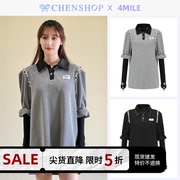 4MILE时尚甜美肩部链条小方格灰色Polo连衣裙CHENSHOP设计师品牌