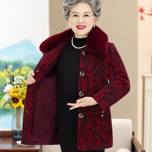 中老年女装冬季加绒加厚水貂，绒外套妈妈，冬季中长款大毛领棉服