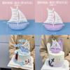 木质帆船地中海蓝色海洋一帆风顺大航海生日蛋糕甜品摆件模型
