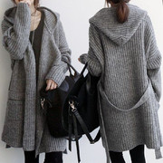 韩国中长款针织衫加厚大毛衣，开衫外套秋冬季女装，宽松粗针粗线毛线